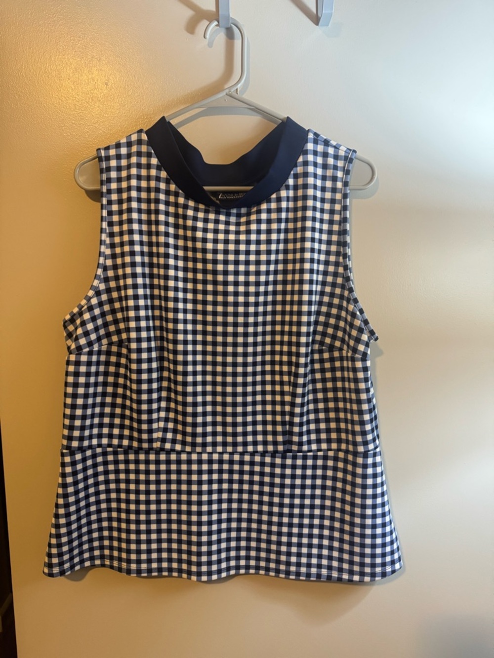 New York & Company Navy and White Gingham Sleeveless Top